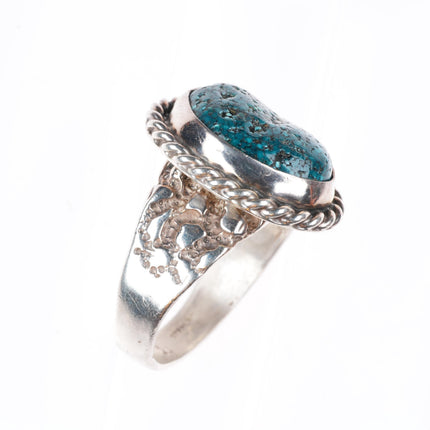 sz13 vintage southwestern sterling silver rope edge spiderweb turquoise ring