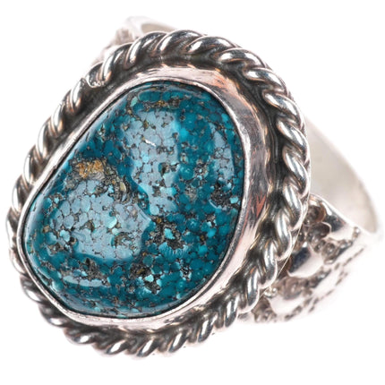 sz13 vintage southwestern sterling silver rope edge spiderweb turquoise ring