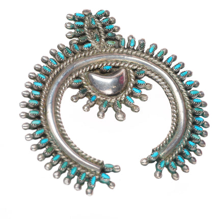 1940's-50's Zuni sterling silver needlepoint turquoise/coral pin naja Pendant