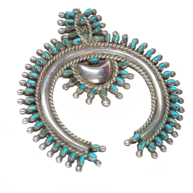 1940's-50's Zuni sterling silver needlepoint turquoise/coral pin naja Pendant