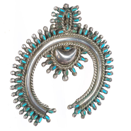 1940's-50's Zuni sterling silver needlepoint turquoise/coral pin naja Pendant