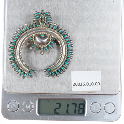 1940's-50's Zuni sterling silver needlepoint turquoise/coral pin naja Pendant