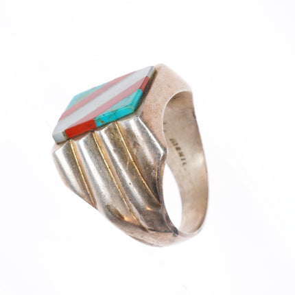 sz12 vintage southwestern Mexican sterling silver turquoise/shell inlay ring
