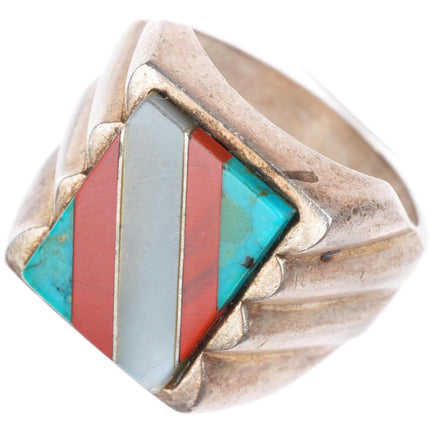 sz12 vintage southwestern Mexican sterling silver turquoise/shell inlay ring