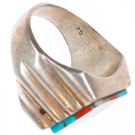 sz12 vintage southwestern Mexican sterling silver turquoise/shell inlay ring