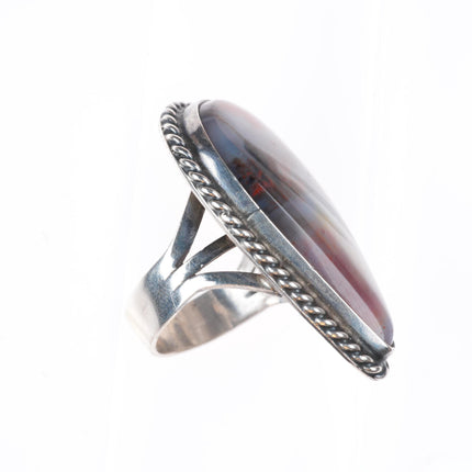 sz7 1940's-50's Navajo vintage sterling silver petrified wood agate ring