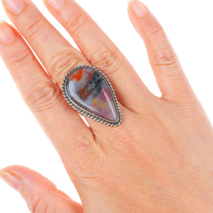 sz7 1940's-50's Navajo vintage sterling silver petrified wood agate ring