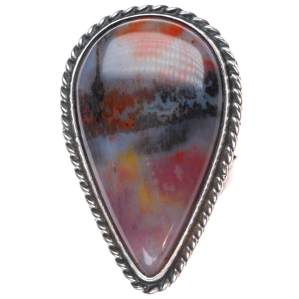 sz7 1940's-50's Navajo vintage sterling silver petrified wood agate ring