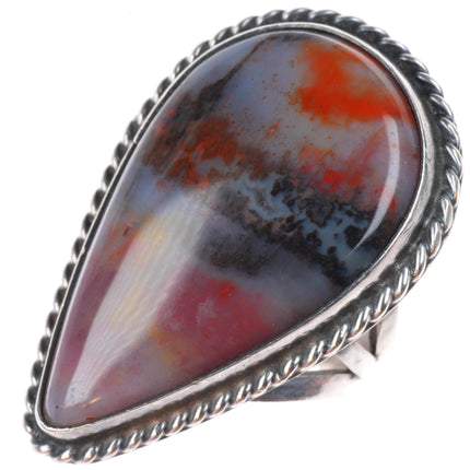 sz7 1940's-50's Navajo vintage sterling silver petrified wood agate ring