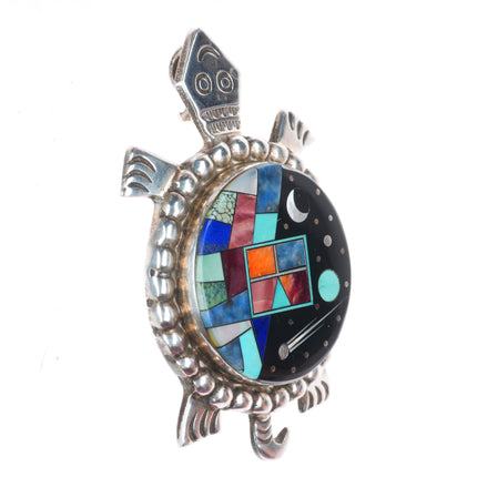 Alvin Yellowhorse Navajo sterling silver Night Sky inlaid turtle pendant - pin