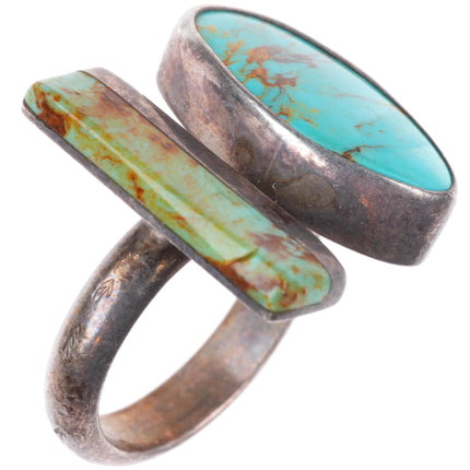 sz7 vintage southwestern modernist sterling silver turquoise adjustable ring