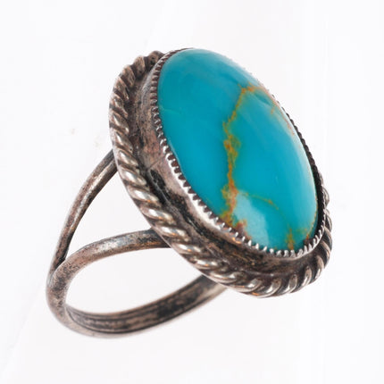 sz7 vintage Navajo Blue Gem Turquoise sterling silver rope edge ring