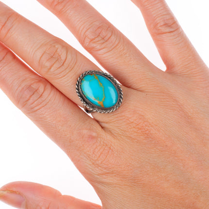 sz7 vintage Navajo Blue Gem Turquoise sterling silver rope edge ring