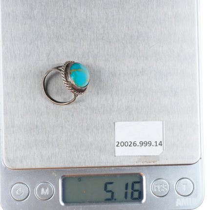 sz7 vintage Navajo Blue Gem Turquoise sterling silver rope edge ring