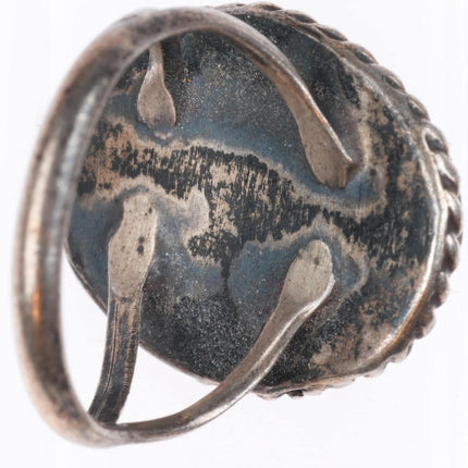 sz7 vintage Navajo Blue Gem Turquoise sterling silver rope edge ring