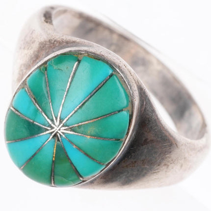 sz11 Vintage Zuni sterling silver turquoise channel inlay domed ring