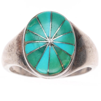 sz11 Vintage Zuni sterling silver turquoise channel inlay domed ring