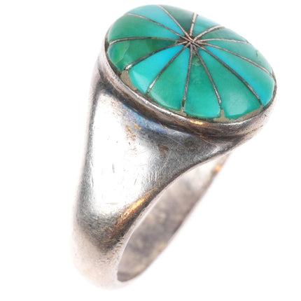 sz11 Vintage Zuni sterling silver turquoise channel inlay domed ring