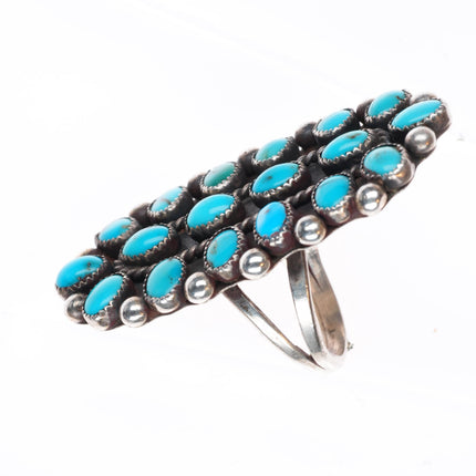 sz11 large vintage RBJ Zuni sterling silver turquoise cluster ring