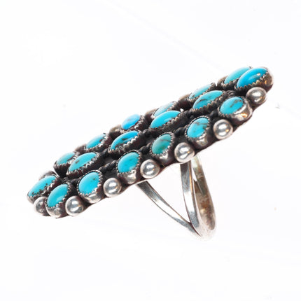 sz11 large vintage RBJ Zuni sterling silver turquoise cluster ring