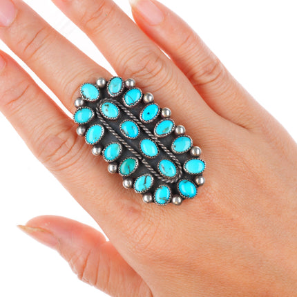 sz11 large vintage RBJ Zuni sterling silver turquoise cluster ring