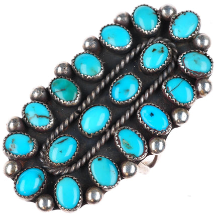 sz11 large vintage RBJ Zuni sterling silver turquoise cluster ring