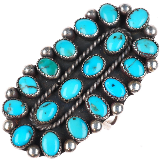 sz11 large vintage RBJ Zuni sterling silver turquoise cluster ring