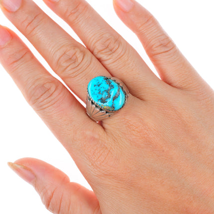 sz10 vintage Robert and Bernice Leekya Zuni sterling silver turquoise men's ring