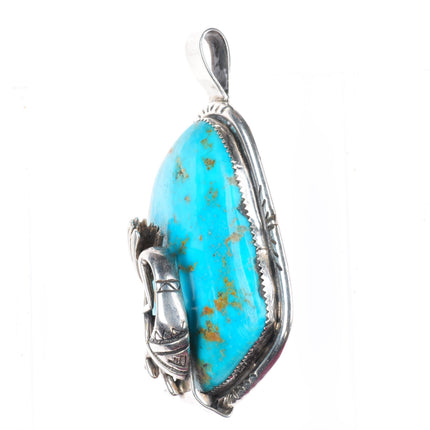 Gloria Chavez Navajo large vintage sterling silver turquoise kokopelli pendant
