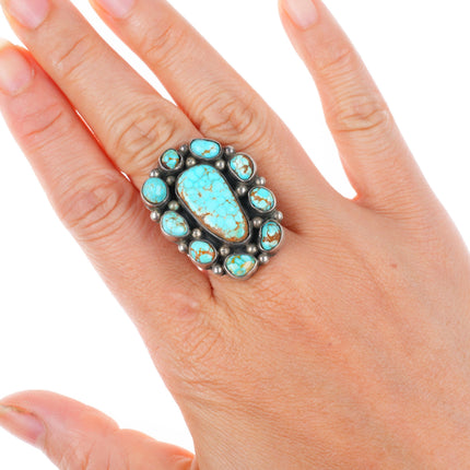sz7.5 vintage Navajo sterling silver red webbed turquoise satellite ring