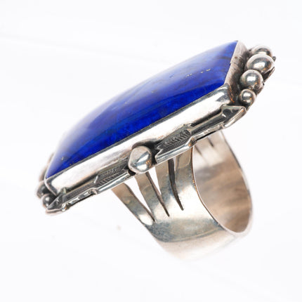 sz9 Michael Chavez Navajo sterling silver large lapis stamped arrows ring