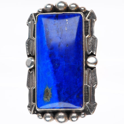 sz9 Michael Chavez Navajo sterling silver large lapis stamped arrows ring