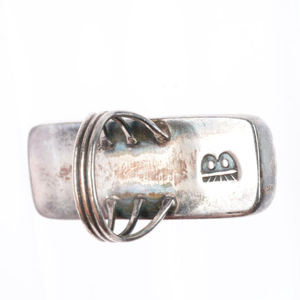 sz8 vintage Navajo sterling silver Kachina chip inlay turquoise ring