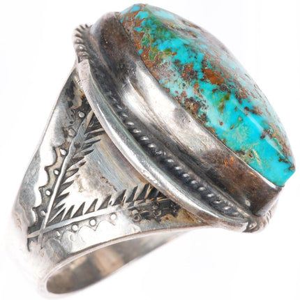 sz12 vintage Navajo Pilot Mountain turquoise stamped sides sterling silver ring