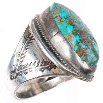 sz12 vintage Navajo Pilot Mountain turquoise stamped sides sterling silver ring