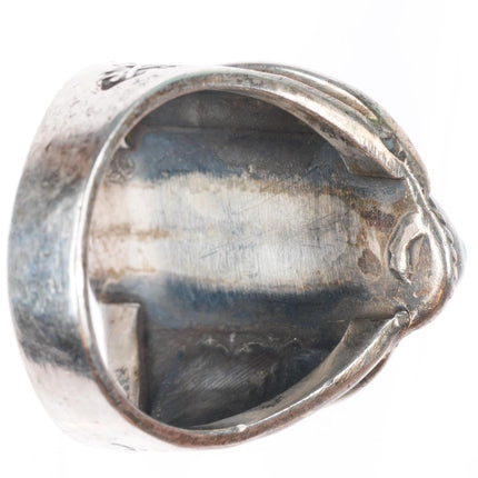 sz12 vintage Navajo Pilot Mountain turquoise stamped sides sterling silver ring
