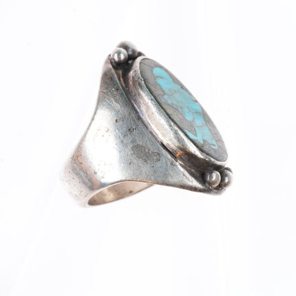 sz8 vintage Navajo sterling silver turquoise buffalo inlay ring