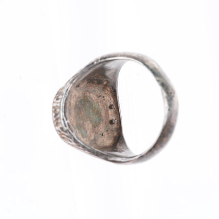 sz11.5 vintage Navajo sterling silver chip inlay turquoise textured ring