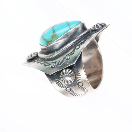 sz8 Raymond Beard Navajo sterling silver high grade turquoise large ring