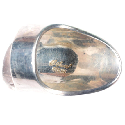 sz7.75 Bobby Tewa Hopi overlay sterling silver Mediterranean coral ring