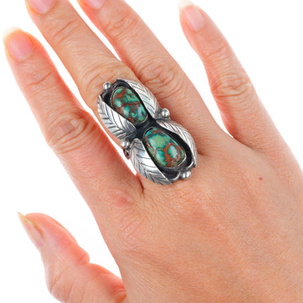 sz6.5 vintage Navajo sterling silver long ring with nice turquoise