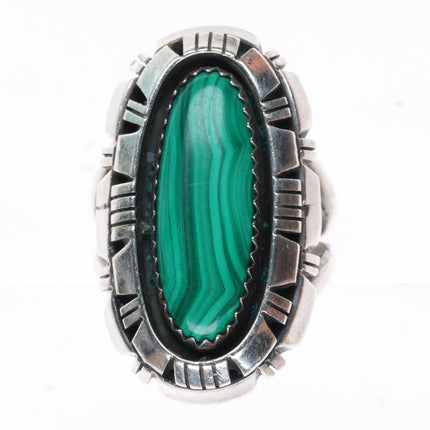 sz7 vintage Navajo sterling silver Malachite ring with ornate rim