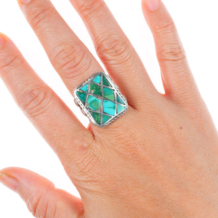 sz6.75 c1930's vintage Zuni Ingot silver turquoise inlay ring