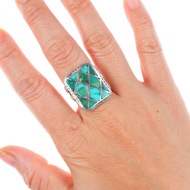 sz6.75 c1930's vintage Zuni Ingot silver turquoise inlay ring