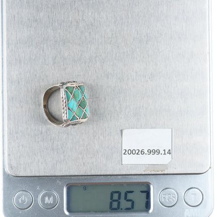 sz6.75 c1930's vintage Zuni Ingot silver turquoise inlay ring