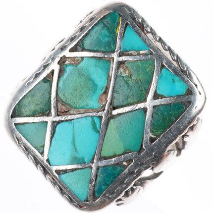 sz6.75 c1930's vintage Zuni Ingot silver turquoise inlay ring