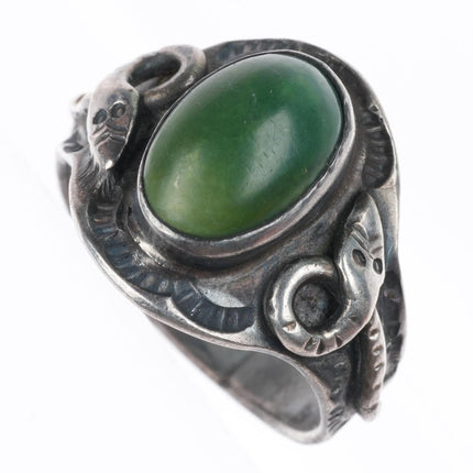 sz8 c1930 Navajo sterling silver Cerrillos turquoise whirling logs/Snakes ring