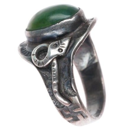 sz8 c1930 Navajo sterling silver Cerrillos turquoise whirling logs/Snakes ring