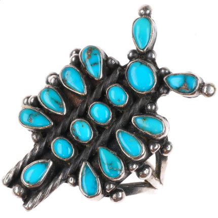 sz7 c1930's vintage Zuni sterling silver natural turquoise dragonfly ring