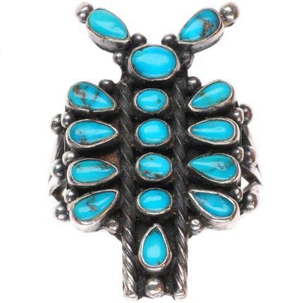sz7 c1930's vintage Zuni sterling silver natural turquoise dragonfly ring